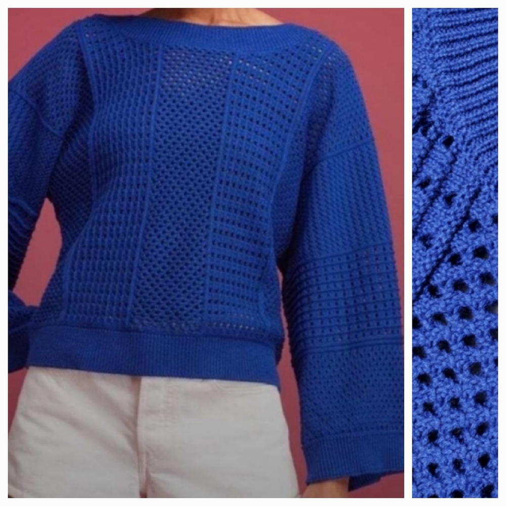 Anthropologie Moth Reese Knit Sweater Royal Blue Size XS